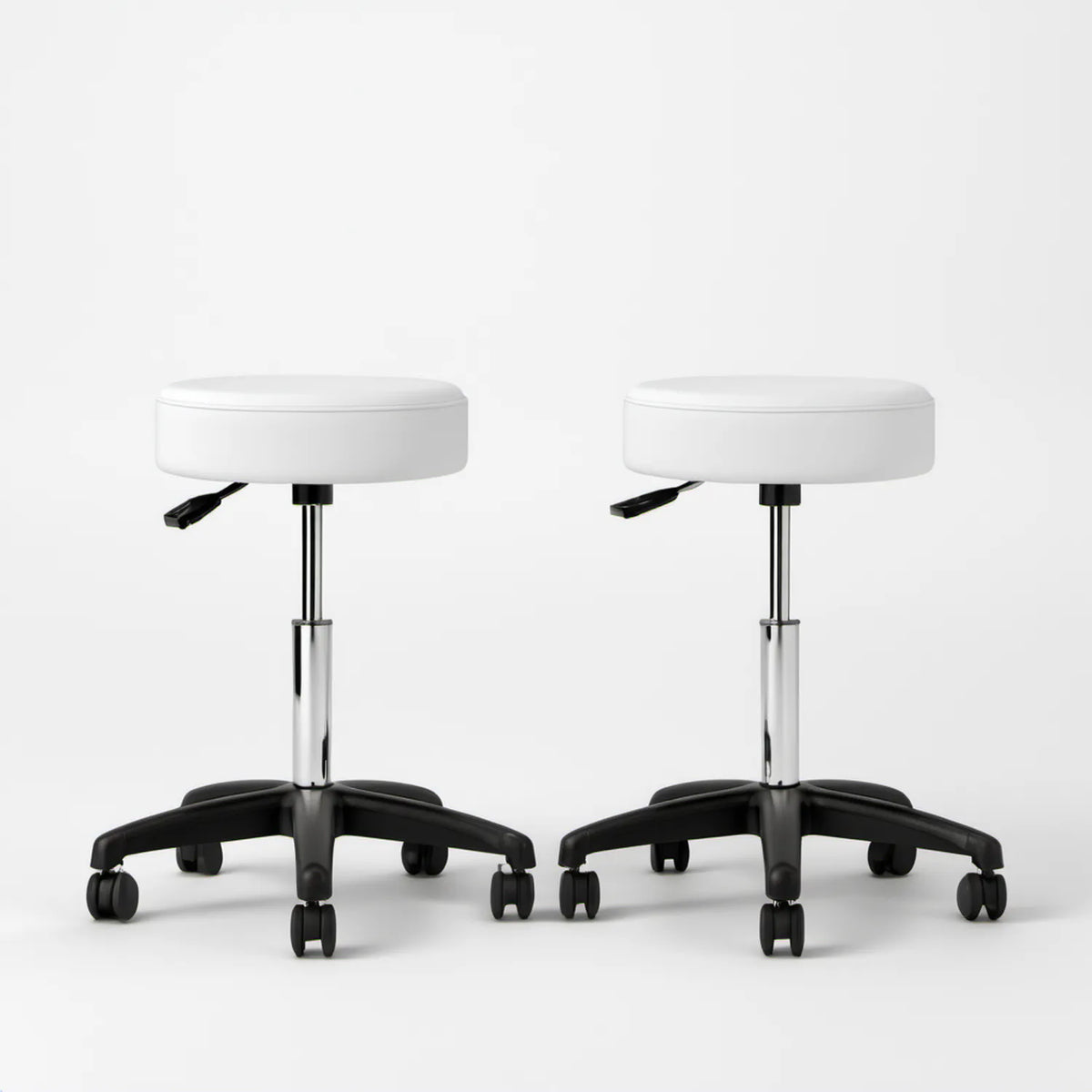 Zestaw 2 białych obrotowych taboretów z ekoskóry PU, Ø 33 cm, wysokość 43-55 cm