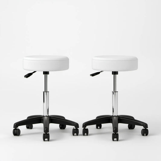 Zestaw 2 białych obrotowych taboretów z ekoskóry PU, Ø 33 cm, wysokość 43-55 cm