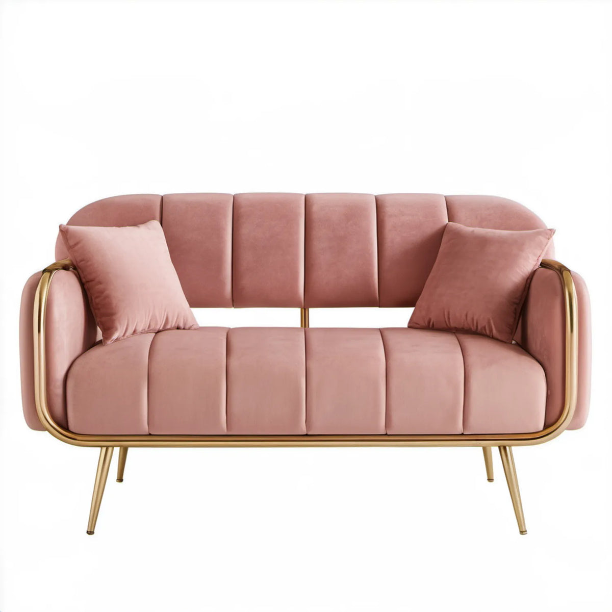 Dwuosobowa sofa półokrągła z welurową tapicerką różowo-złota 150 × 80 × 85 cm