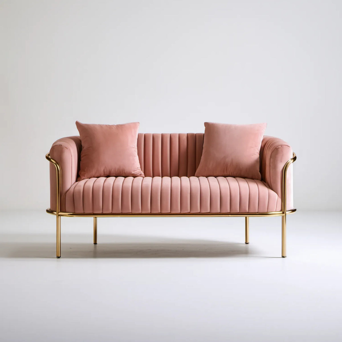 Dwuosobowa sofa z aksamitu poliestrowego, różowo-złota, 150 x 75 x 82 cm