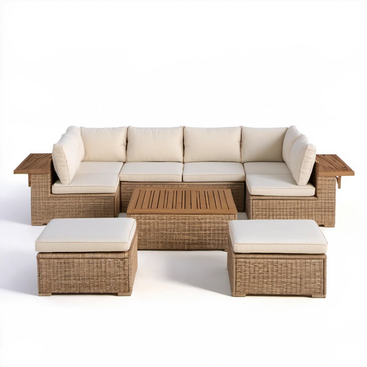 Zestaw wypoczynkowy z technorattanu PE brązowo-kremowy, sofa 290 x 75 x 75 cm
